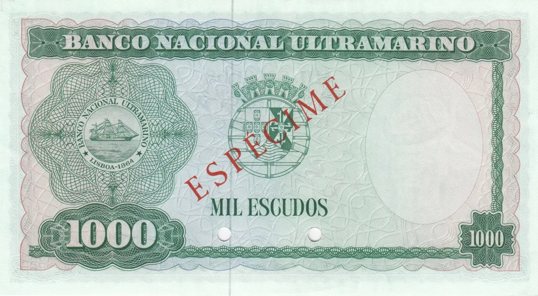 1000 escudos 1968 specimen from Timor, P-30s (1968) — image 2