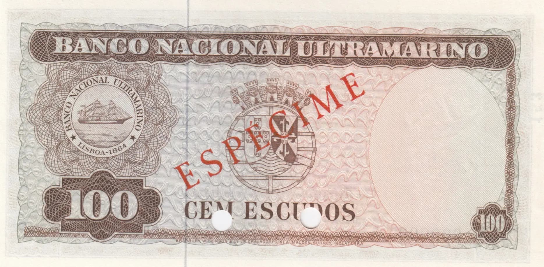 100 escudos 1967 specimen from Timor, P-28s (1967) — image 2