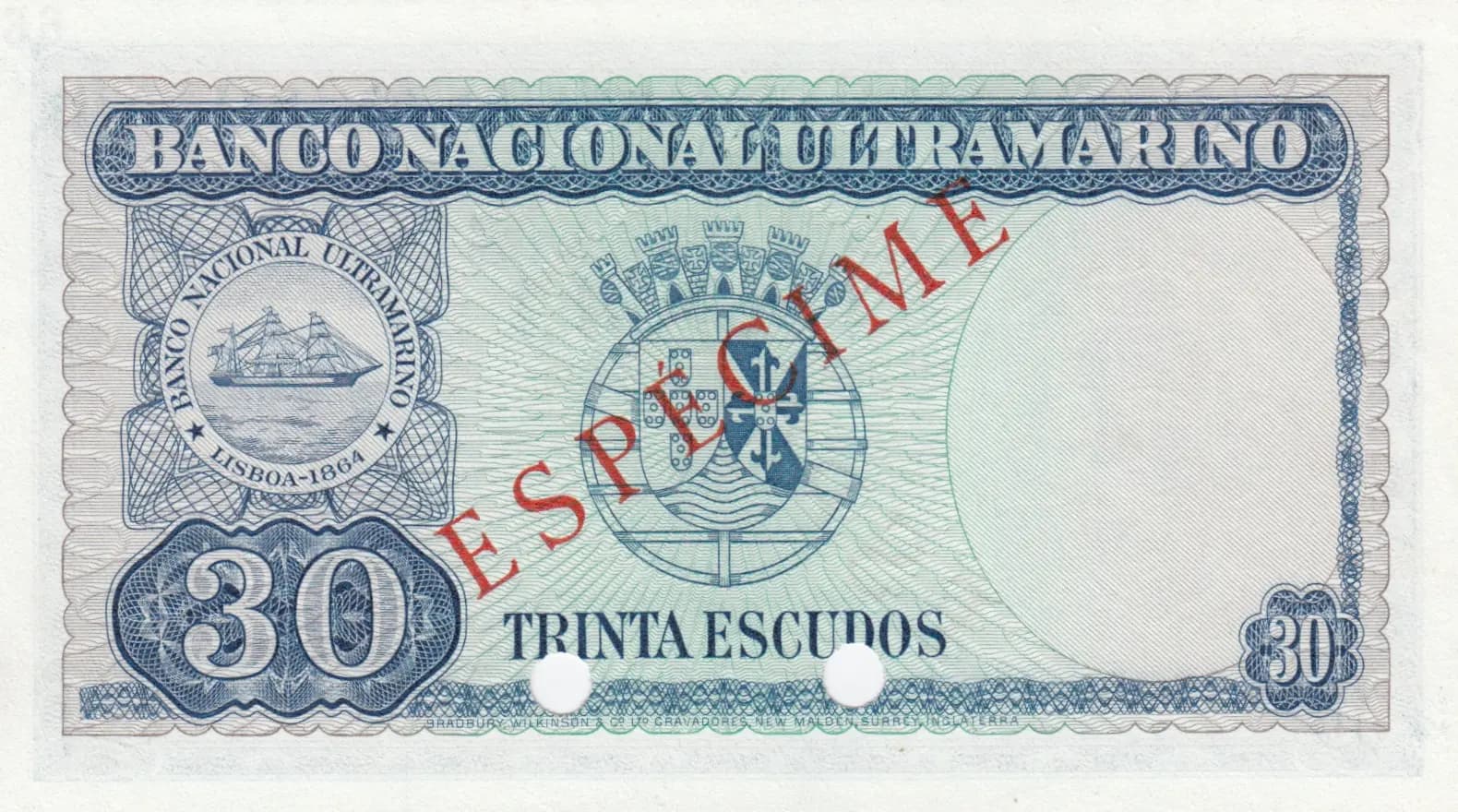 30 escudos 1959 specimen from Timor, P-22s (1959) — image 2