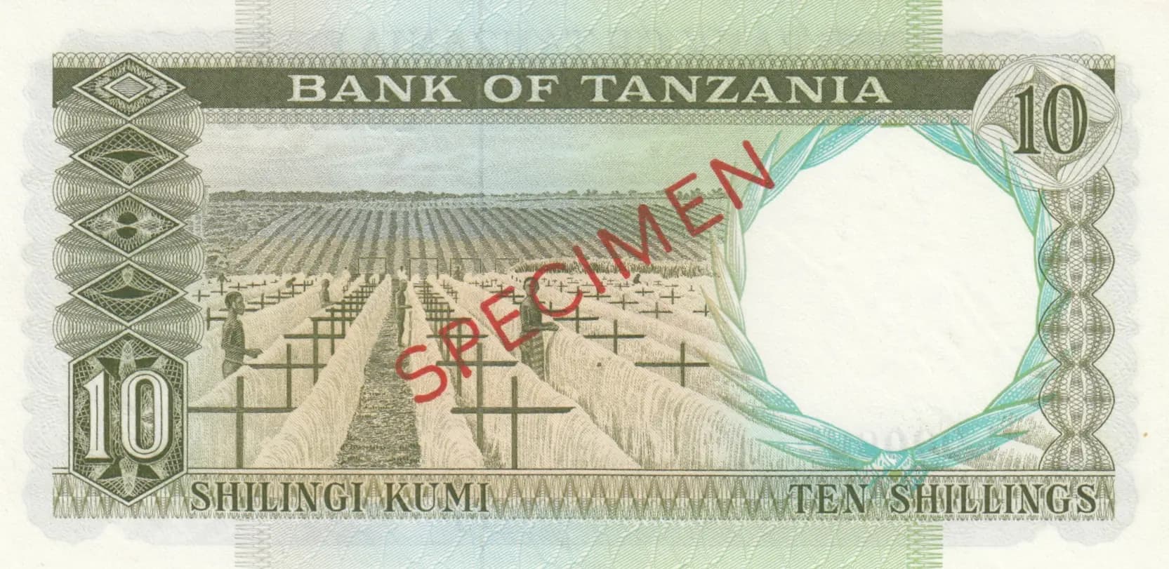 10 shillings 1966 specimen from Tanzania, P-2as (1966) — image 2