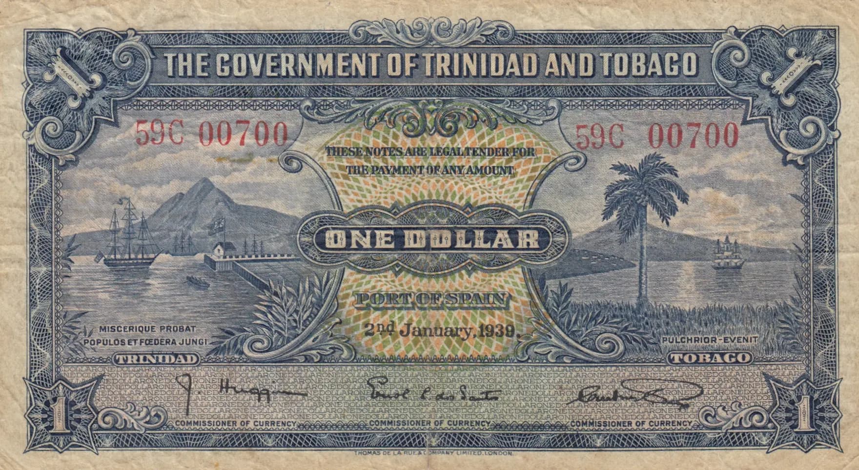1 dollar 1939 from Trinidad & Tobago, P-5b