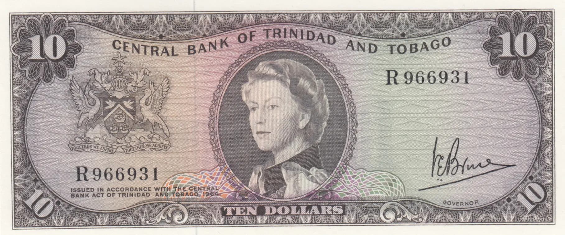 10 dollars 1964 from Trinidad & Tobago, P-28c (1964) — image 1