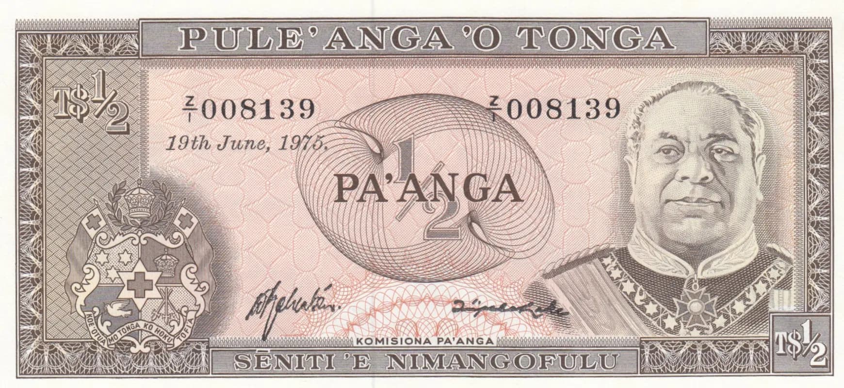 1/2 pa'anga 1975 replacement from Tonga, P-18a*