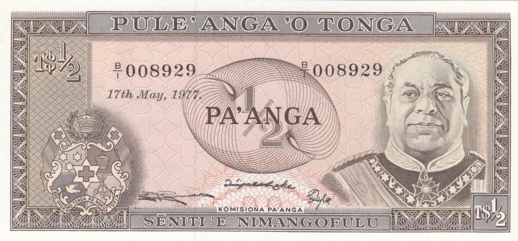 1/2 pa'anga 1977 from Tonga, P-18b (1977) — image 1