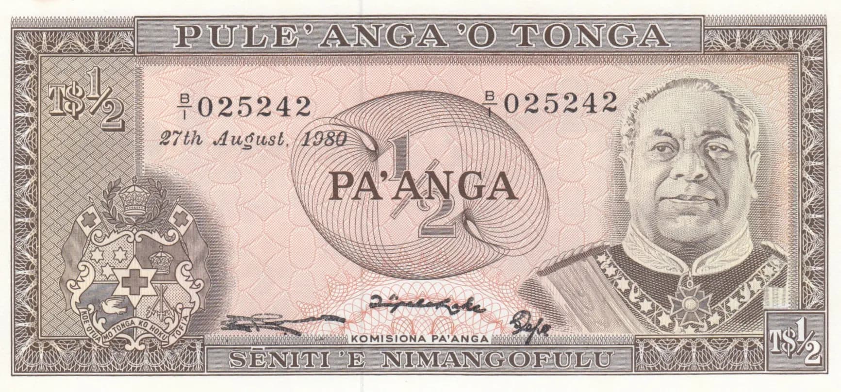 1/2 pa'anga 1980 from Tonga, P-18c
