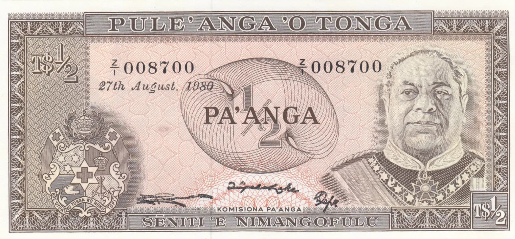 1/2 pa'anga 1980 replacement from Tonga, P-18c*