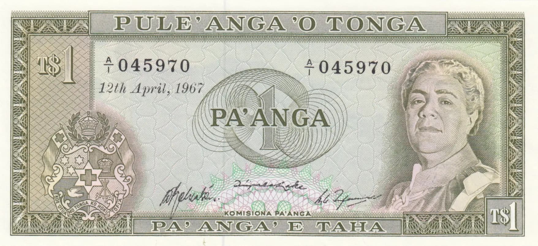 1 pa'anga 1967 from Tonga, P-14b