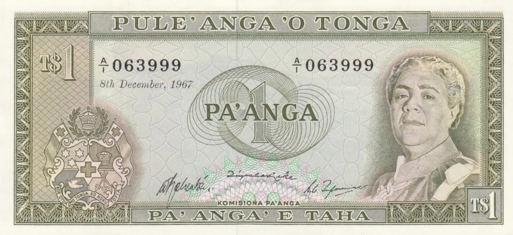 1 pa'anga 1967 from Tonga, P-14b (1967) — image 1