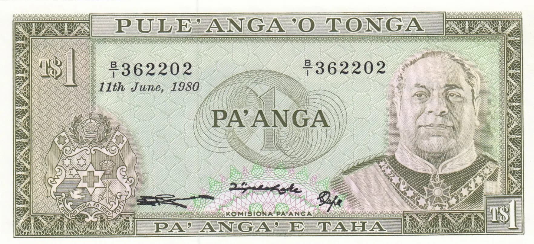 1 pa'anga 1980 from Tonga, P-19c