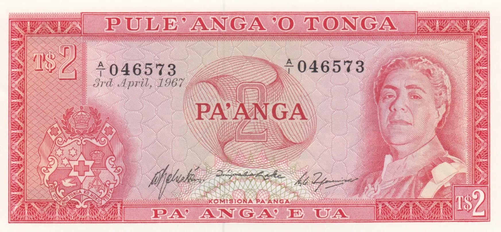 2 pa'anga 1967 from Tonga, P-15a (1967) — image 1
