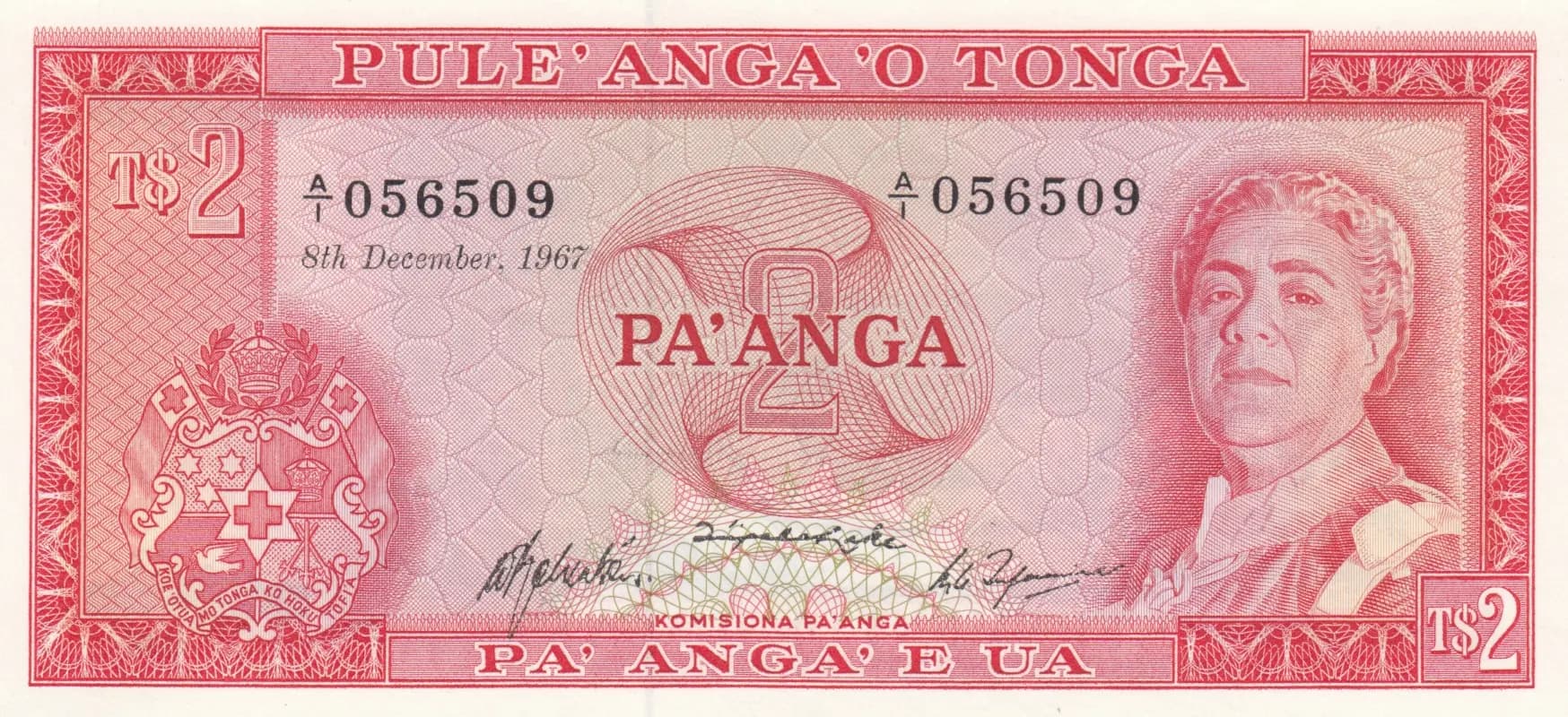 2 pa'anga 1967 from Tonga, P-15b