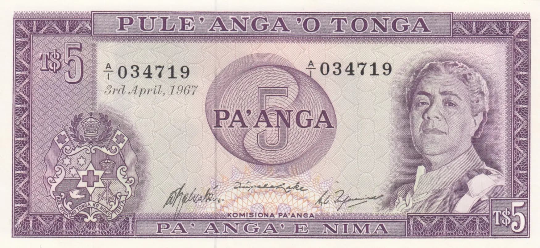 5 pa'anga 1967 from Tonga, P-16a (1967) — image 1