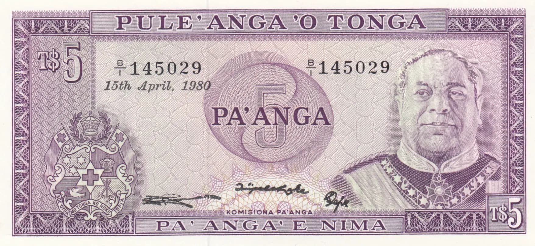 5 pa'anga 1980 from Tonga, P-21b