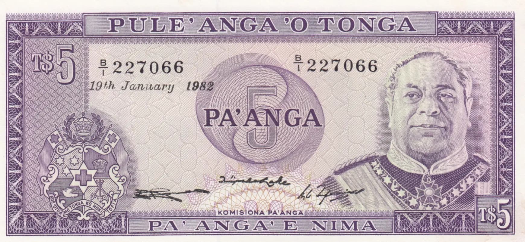 5 pa'anga 1982 from Tonga, P-21c (1982) — image 1