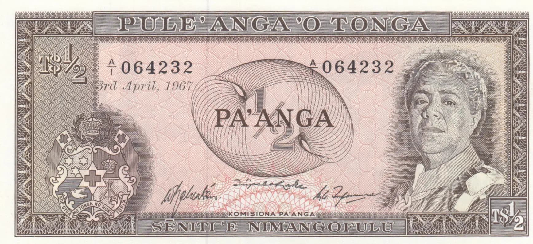 1/2 pa'anga 1967 from Tonga, P-13a (1967) — image 1