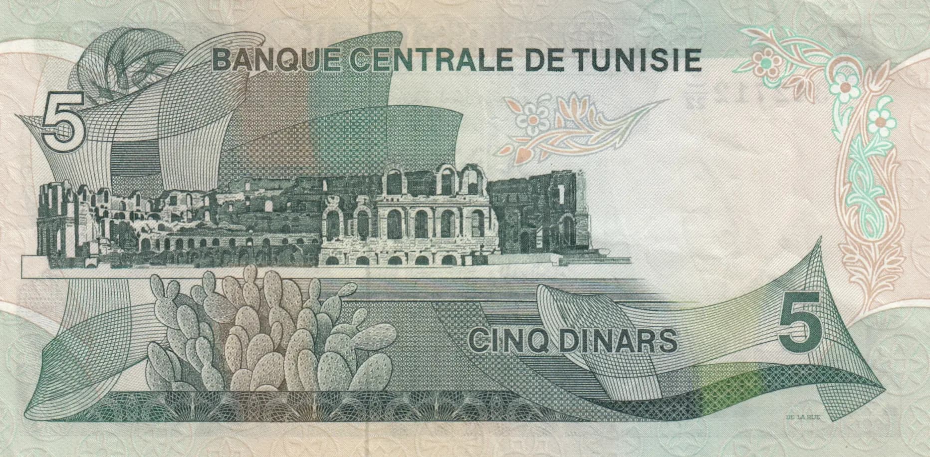5 dinars 1972 from Tunisia, P-68 (1972) — image 2