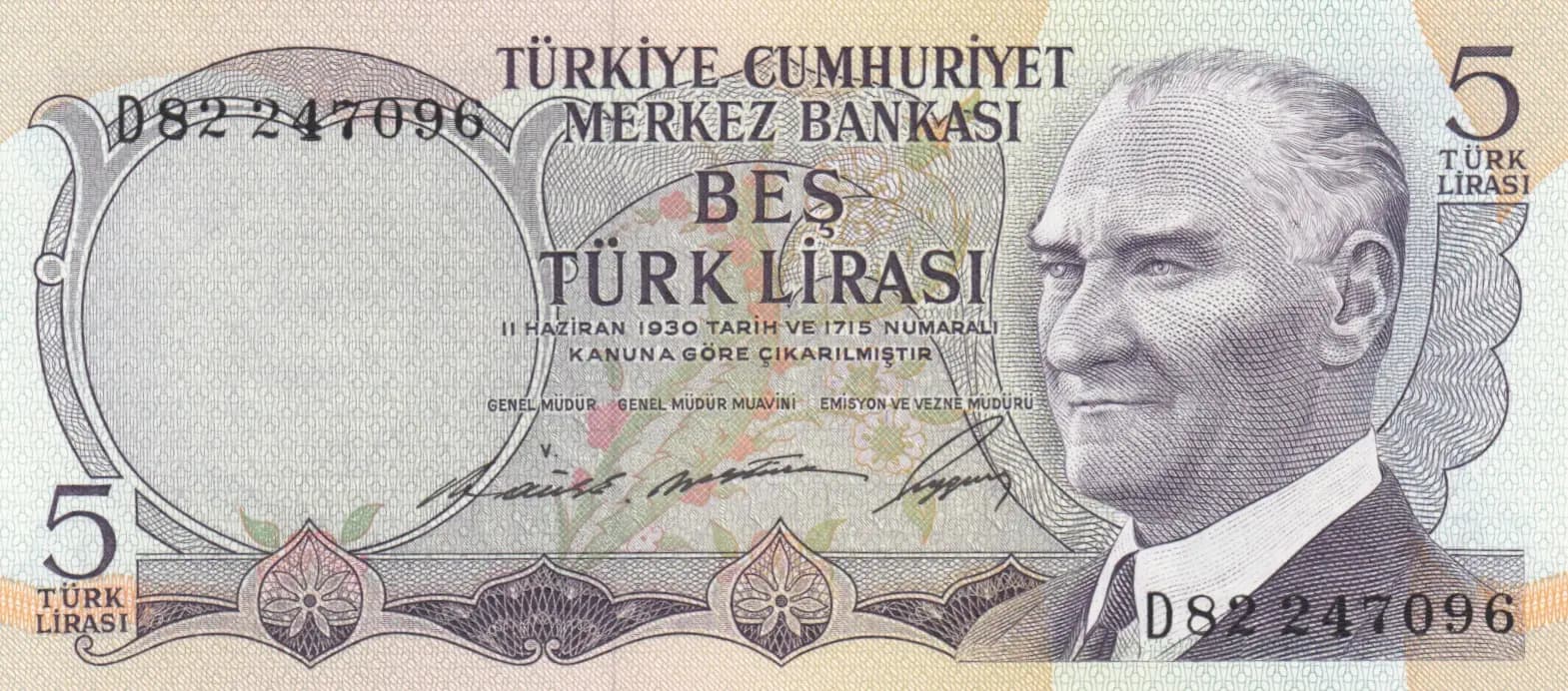 5 lirasi 1966 from Turkey, P-179 (1966) — image 1