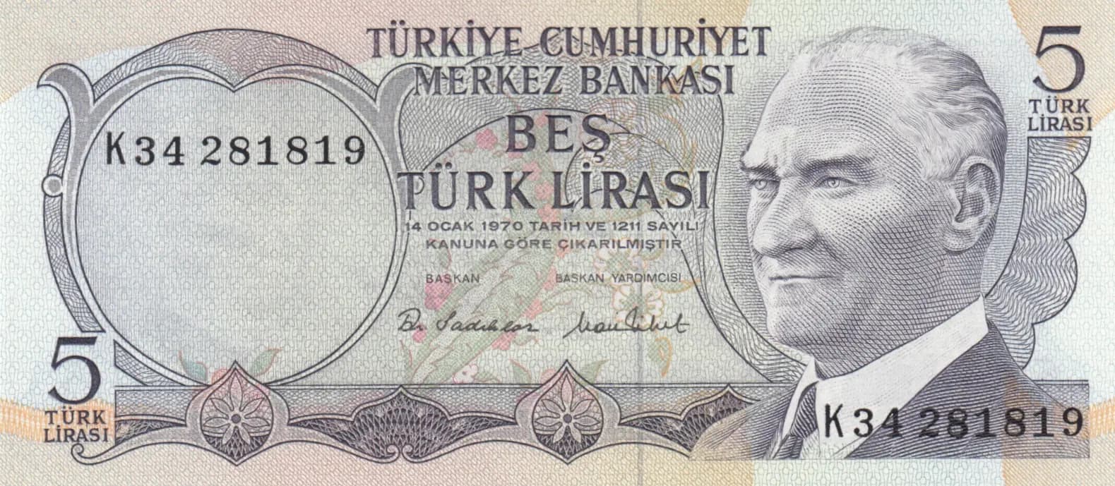 5 lirasi 1971 from Turkey, P-185 (1971) — image 1