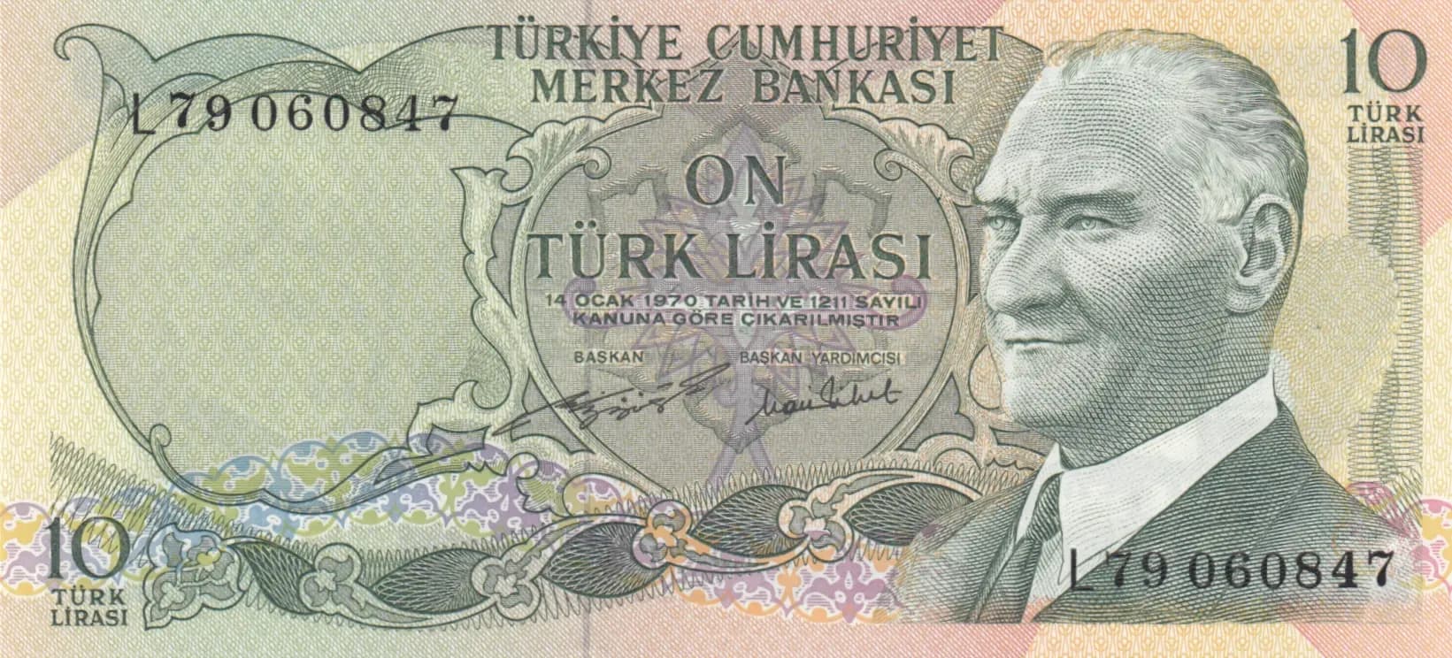 10 lirasi 1971 from Turkey, P-186 (1971) — image 1