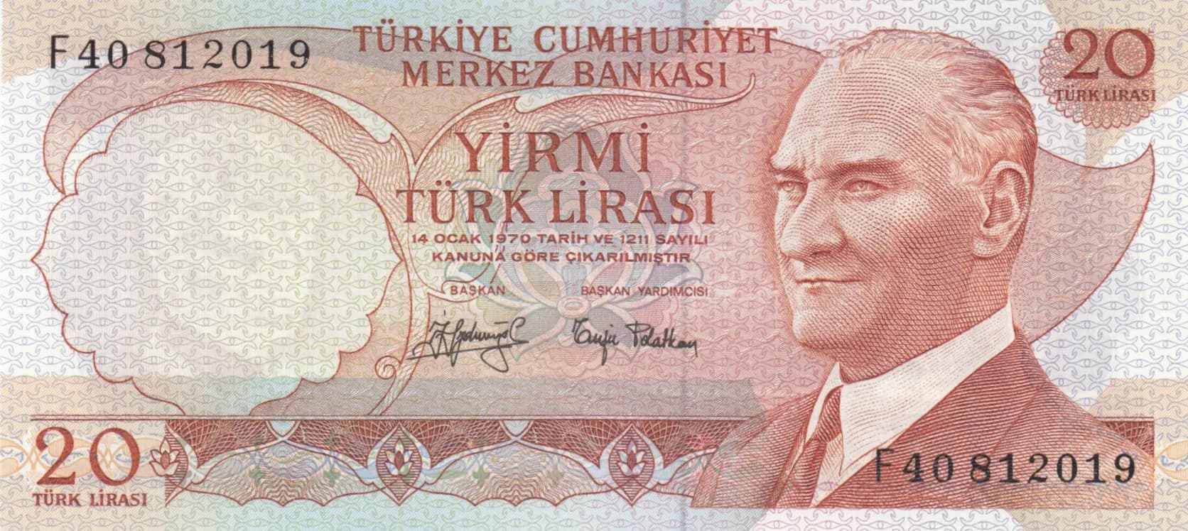 20 lirasi 1971 from Turkey, P-187a (1971) — image 1