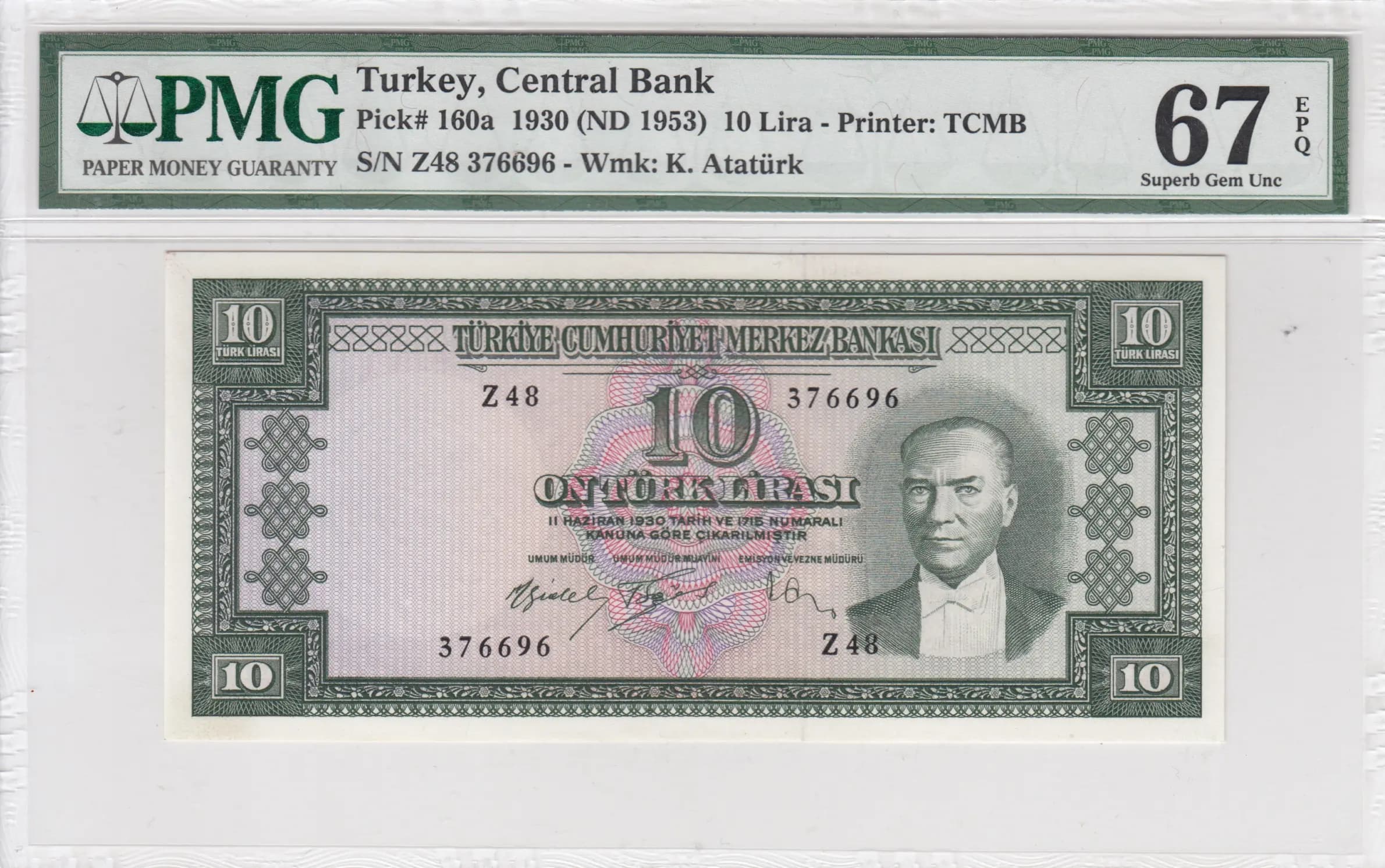 10 lira 1953 from Turkey, P-160a (1953) — image 1