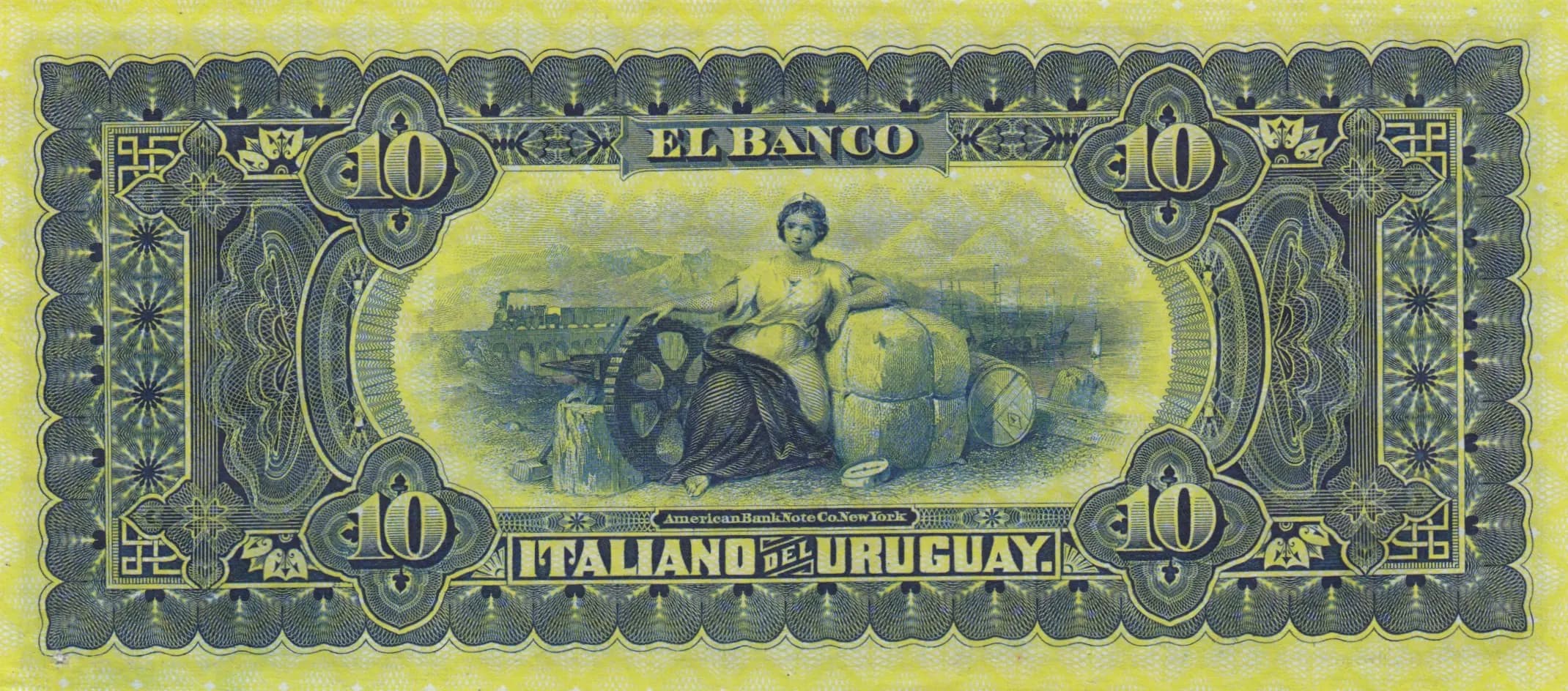10 pesos 1887 from Uruguay, P-S212 (1887) — image 2