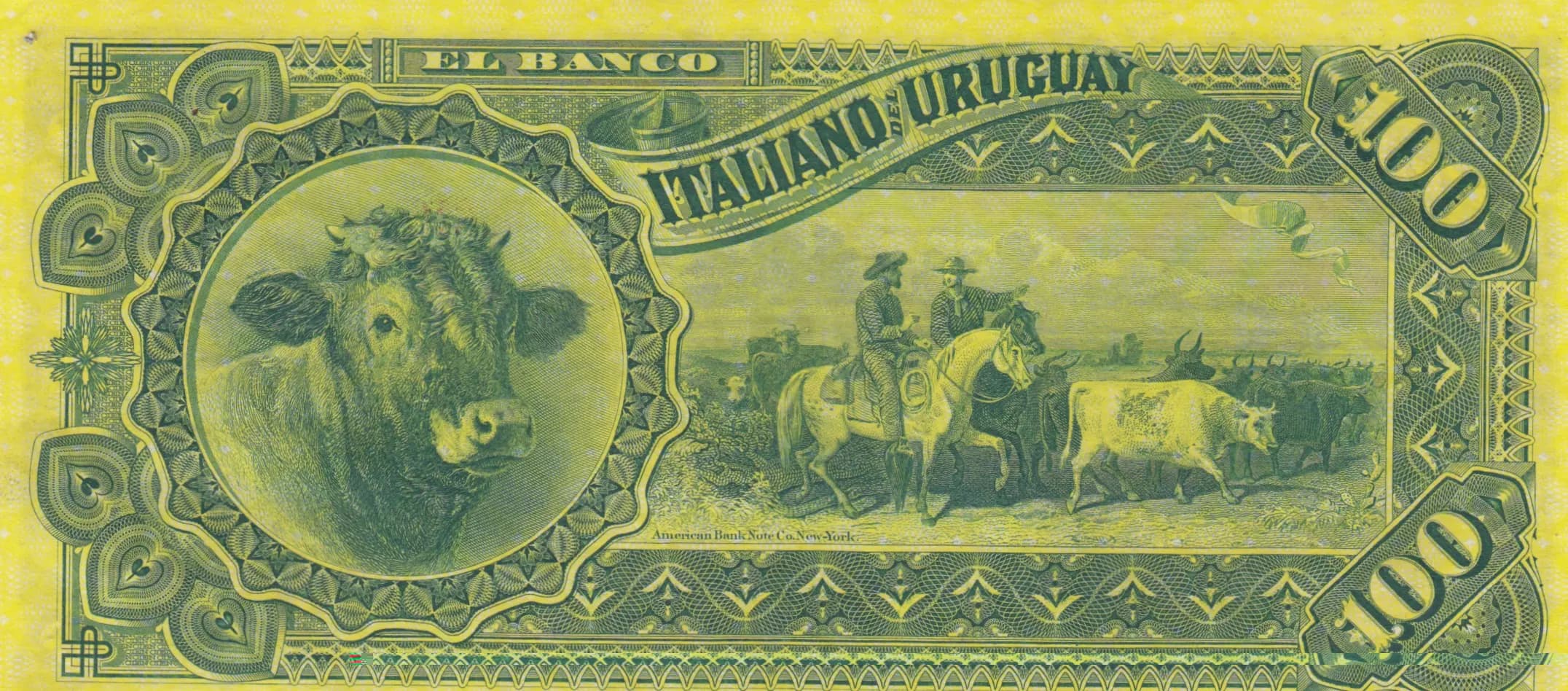 100 pesos 1887 from Uruguay, P-S215 (1887) — image 2