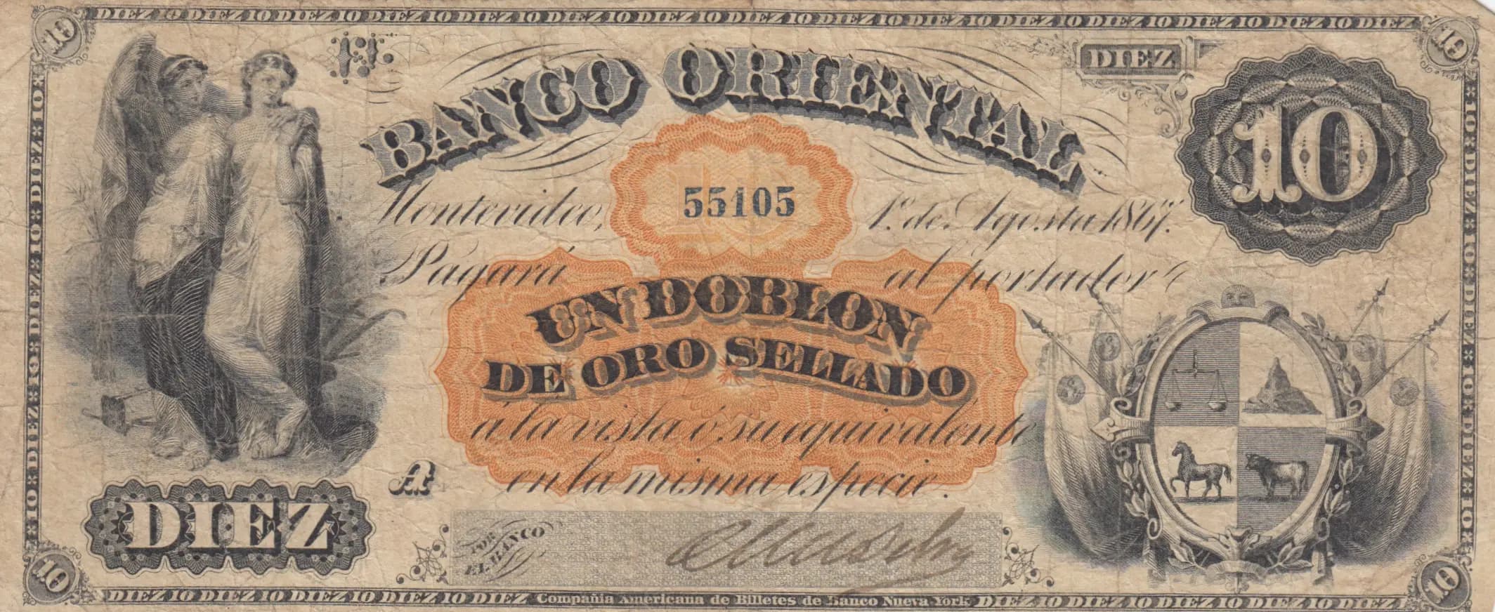 10 pesos 1867 from Uruguay, P-S385 (1867) — image 1