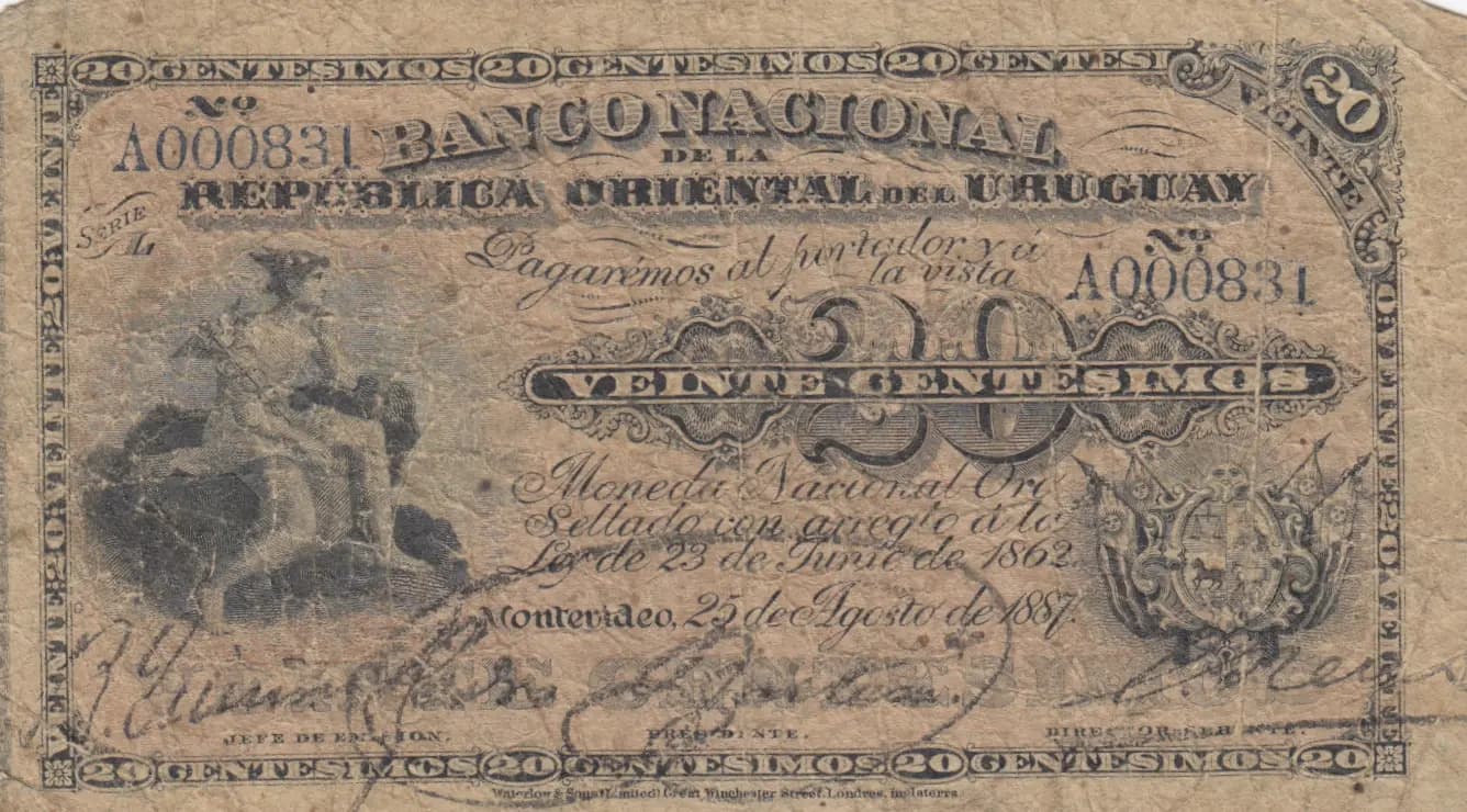 20 centesimos 1887 from Uruguay, P-A88 (1887) — image 1