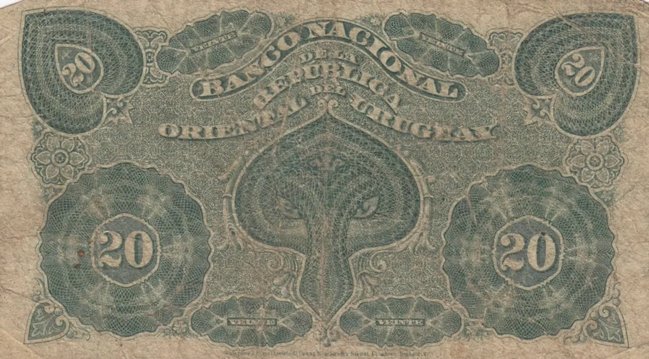 20 centesimos 1887 from Uruguay, P-A88 (1887) — image 2