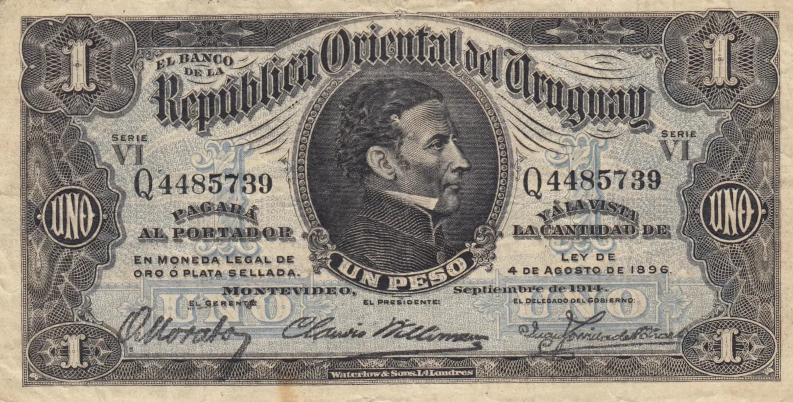 1 peso 1896 from Uruguay, P-9 (1896) — image 1