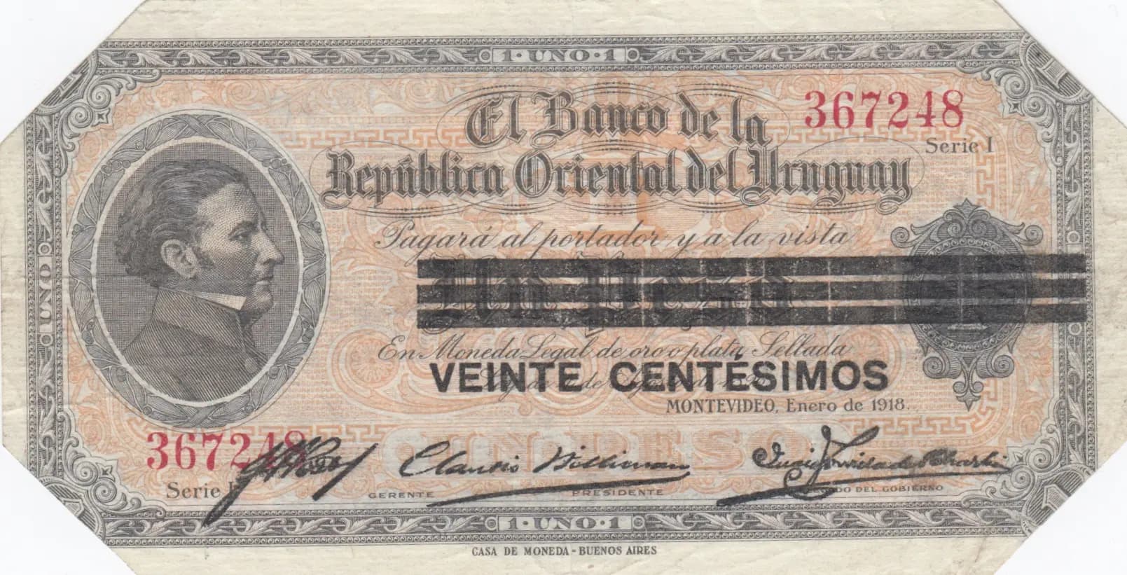 20 centesimos 1918 from Uruguay, P-14 (1918) — image 1