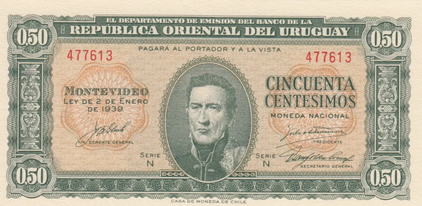 50 centesimos 1939 from Uruguay, P-34