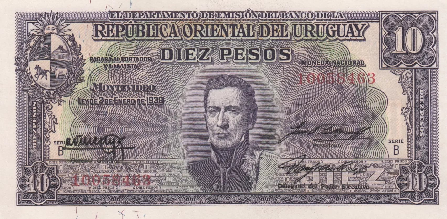 10 pesos 1939 from Uruguay, P-37b