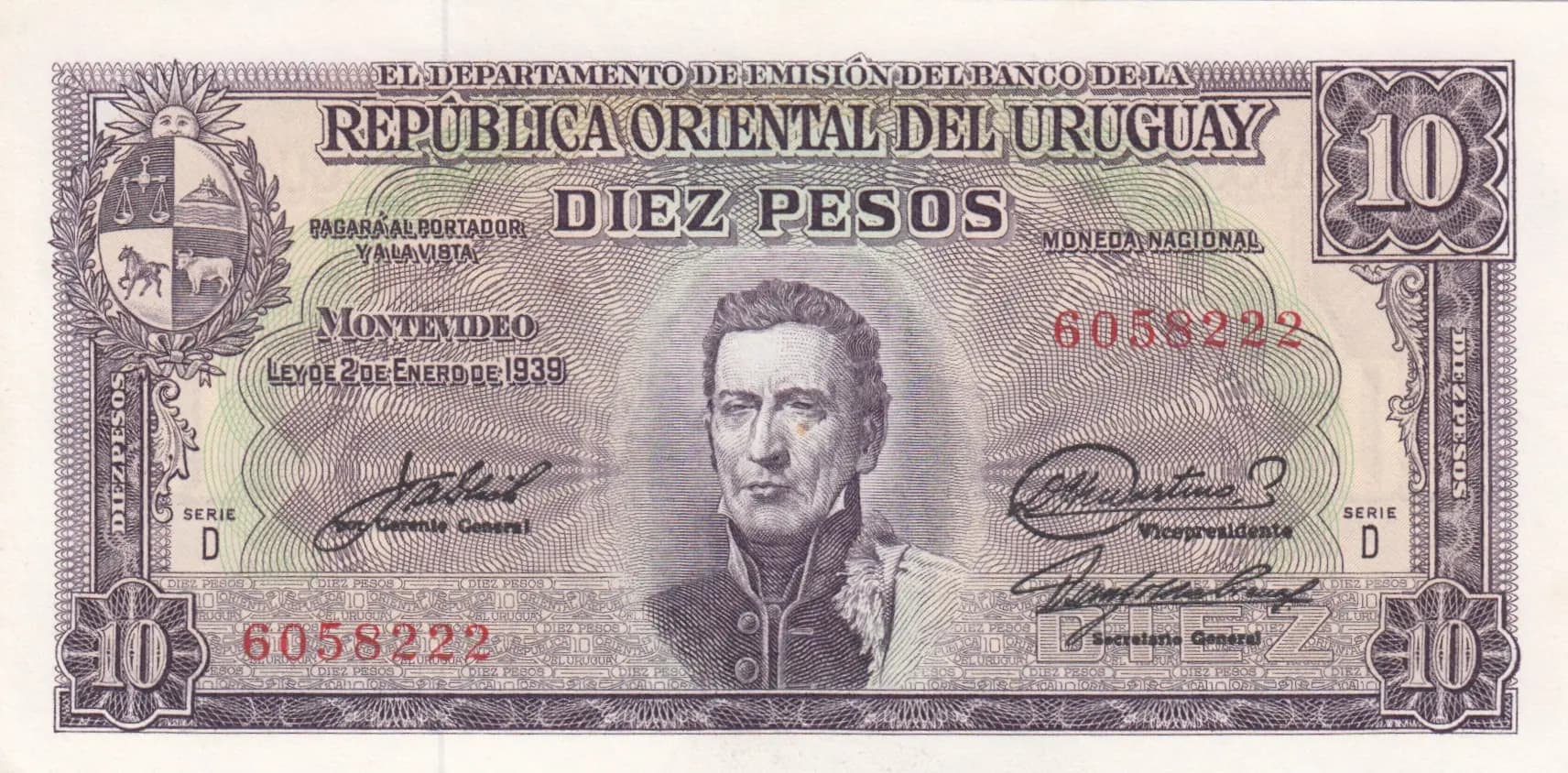 10 pesos 1939 from Uruguay, P-37d