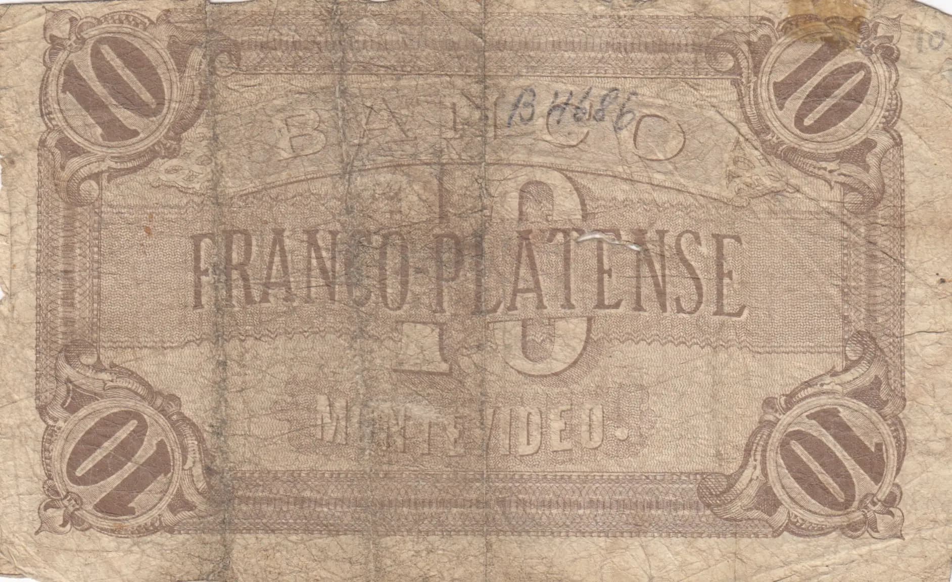10 pesos/ 1 doblon 1870 from Uruguay, P-S171 (1870) — image 2