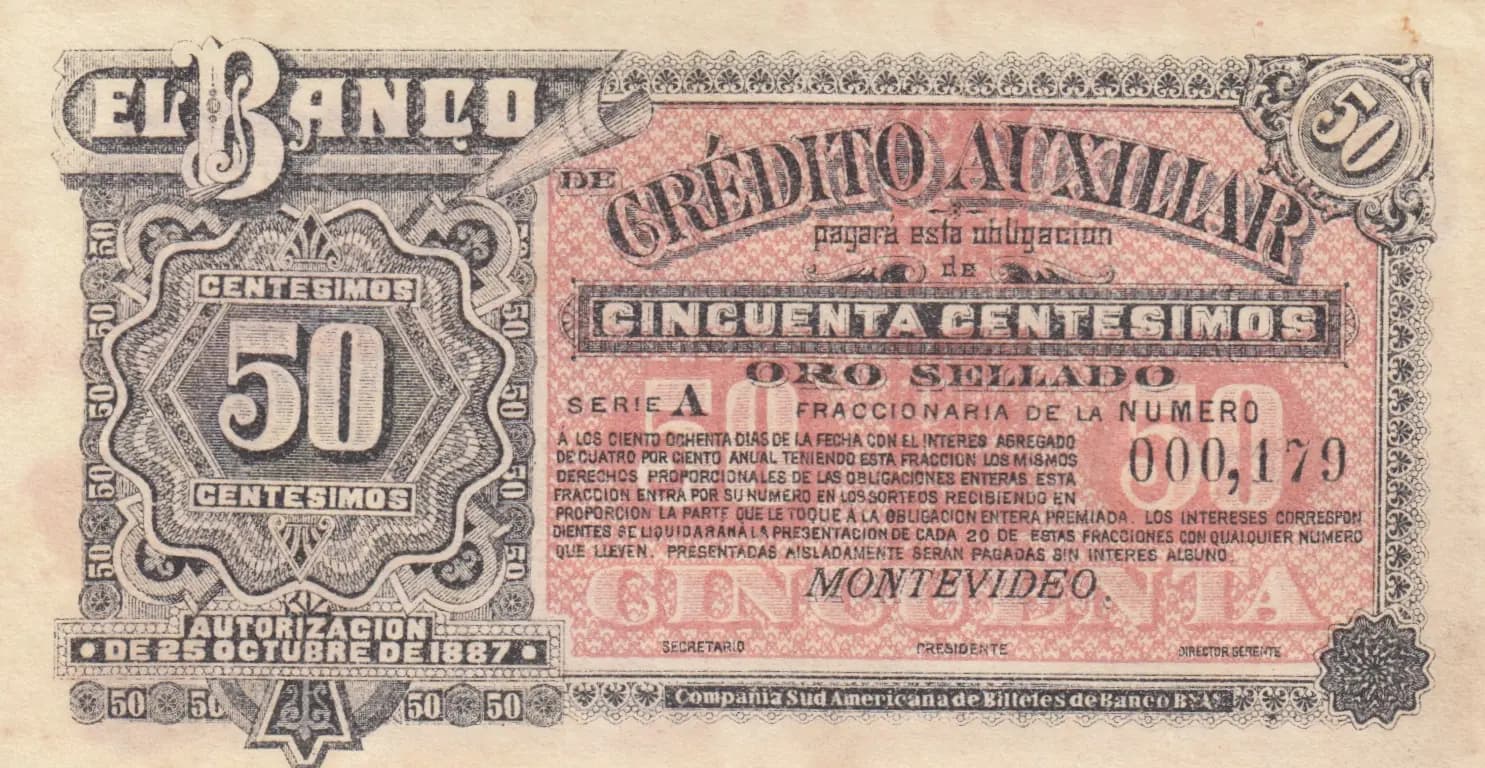 50 centesimos 1887 from Uruguay, P-S162