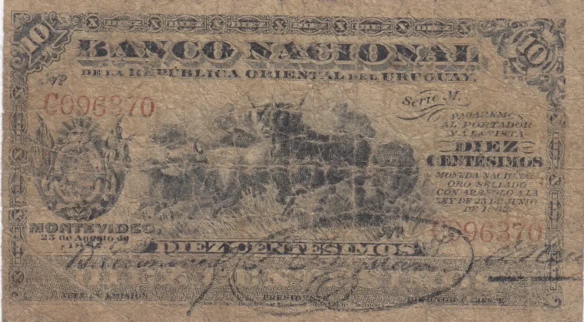 10 centesimos 1887 from Uruguay, P-A87 (1887) — image 1