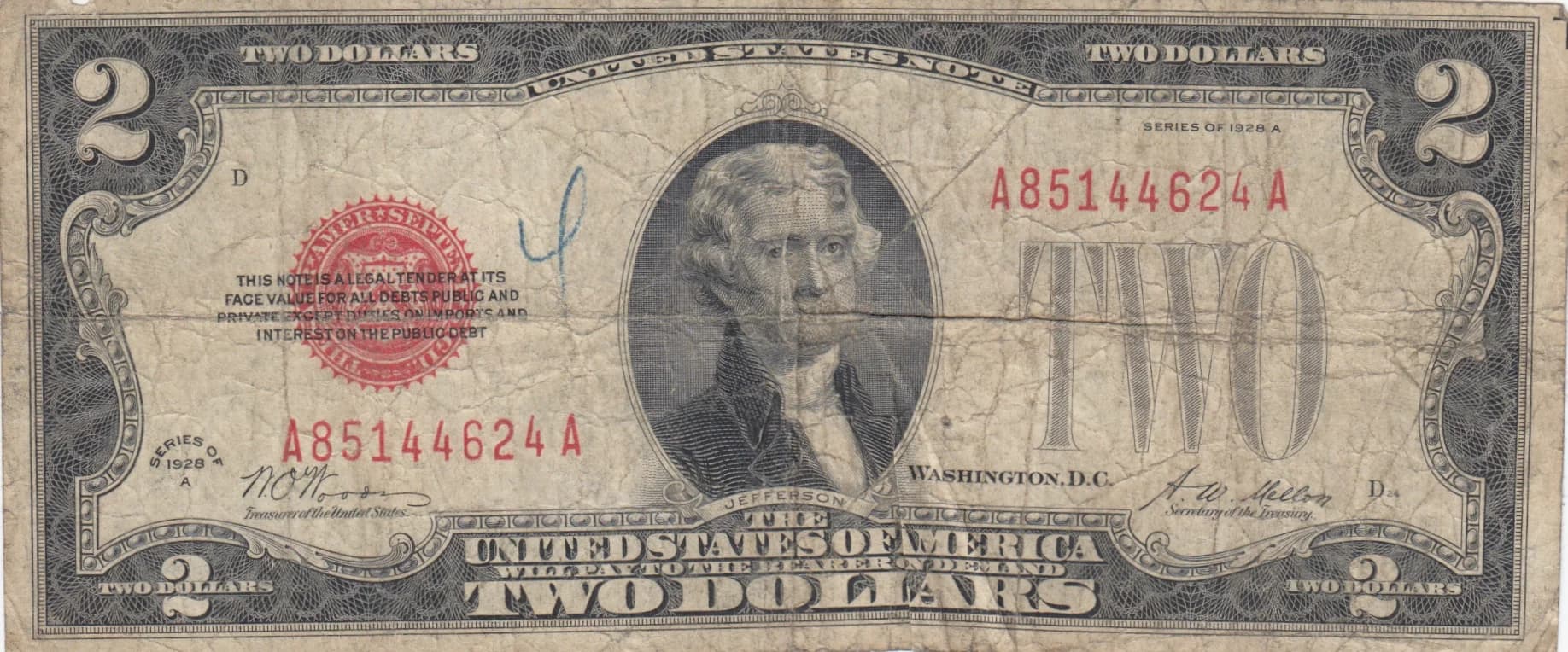 2 dollars 1928A from United States of America, P-378a