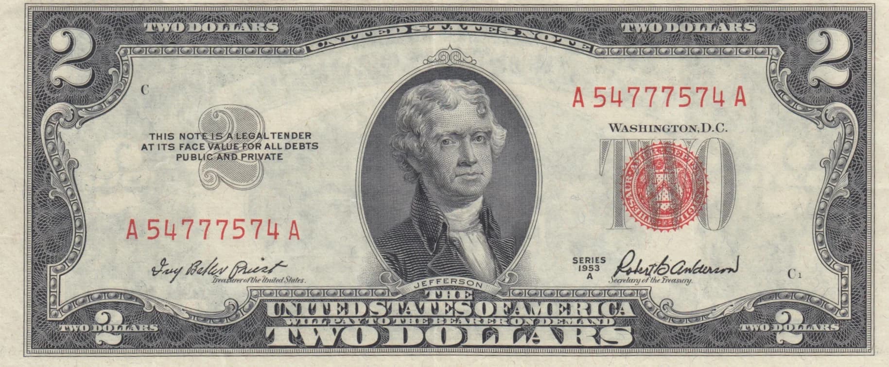 2 dollars 1953A from United States of America, P-380a