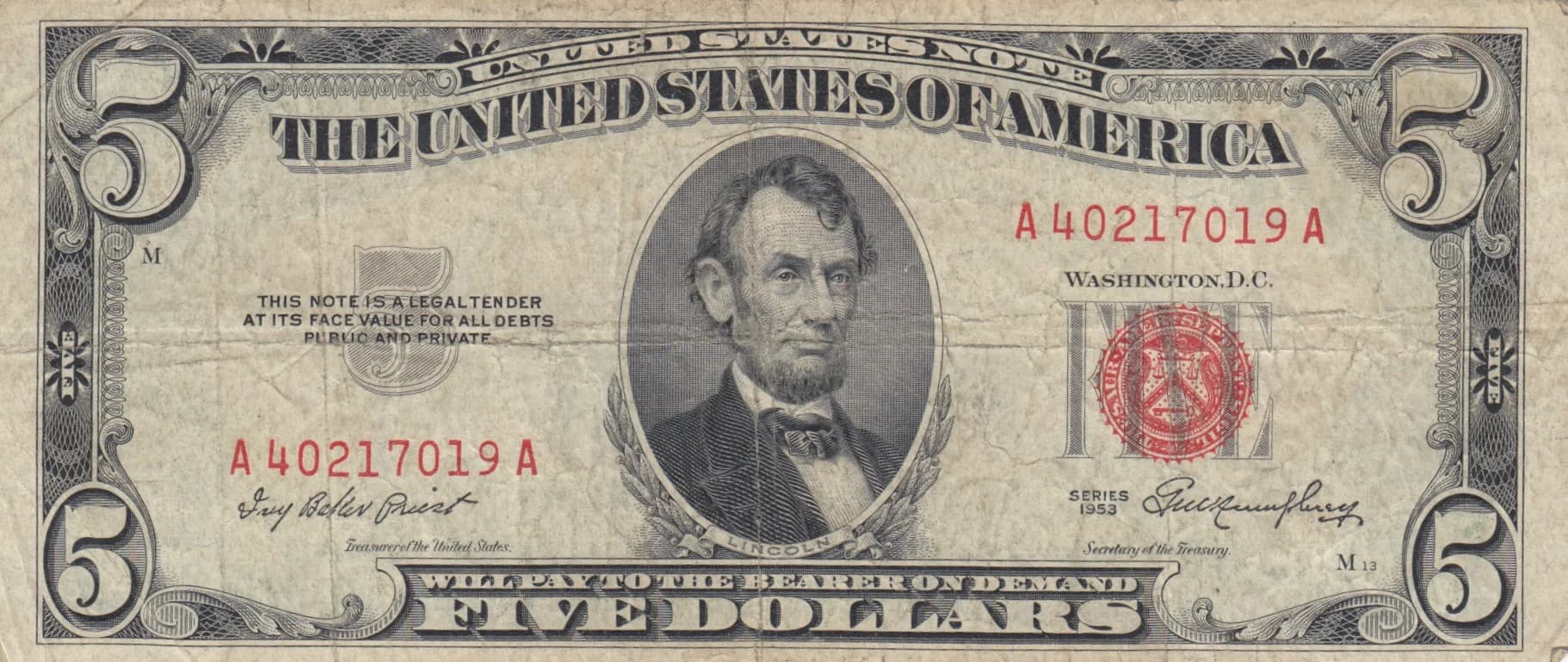 5 dollars 1953 from United States of America, P-381 (1953) — image 1