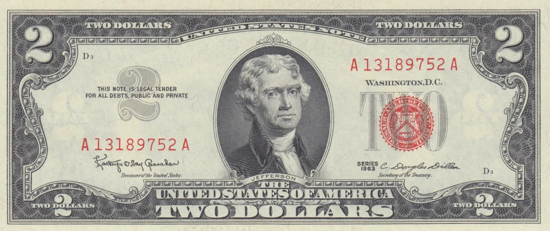 2 dollars 1963 from United States of America, P-382a (1963) — image 1
