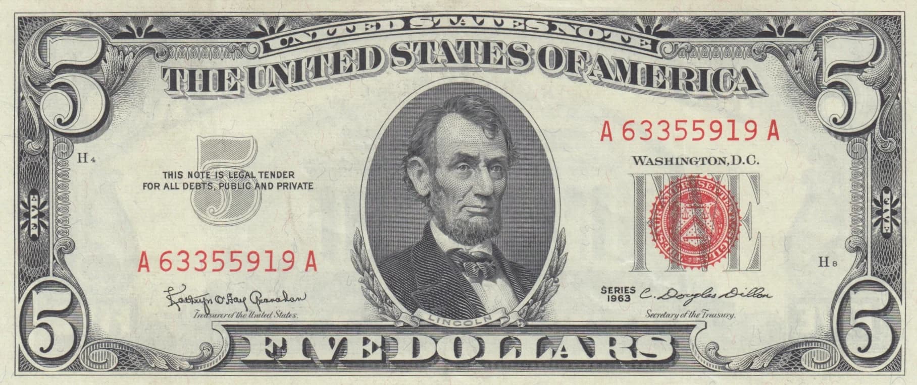 5 dollars 1963 from United States of America, P-383 (1963) — image 1