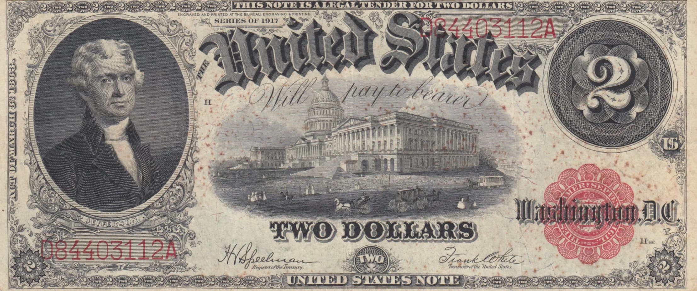 2 dollars 1917 from United States of America, P-188