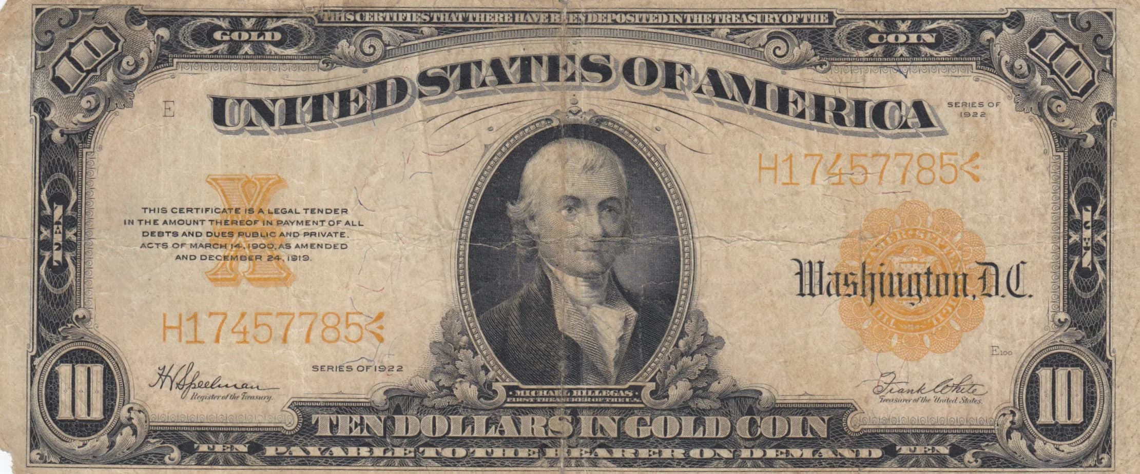 10 dollars 1922 from United States of America, P-274