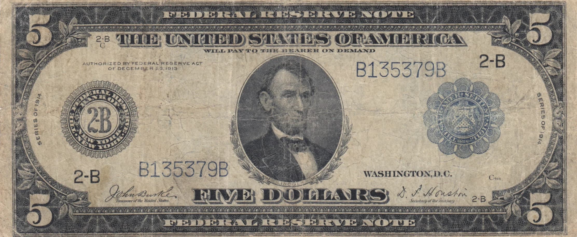5 dollars 1914 from United States of America, P-359b (1914) — image 1