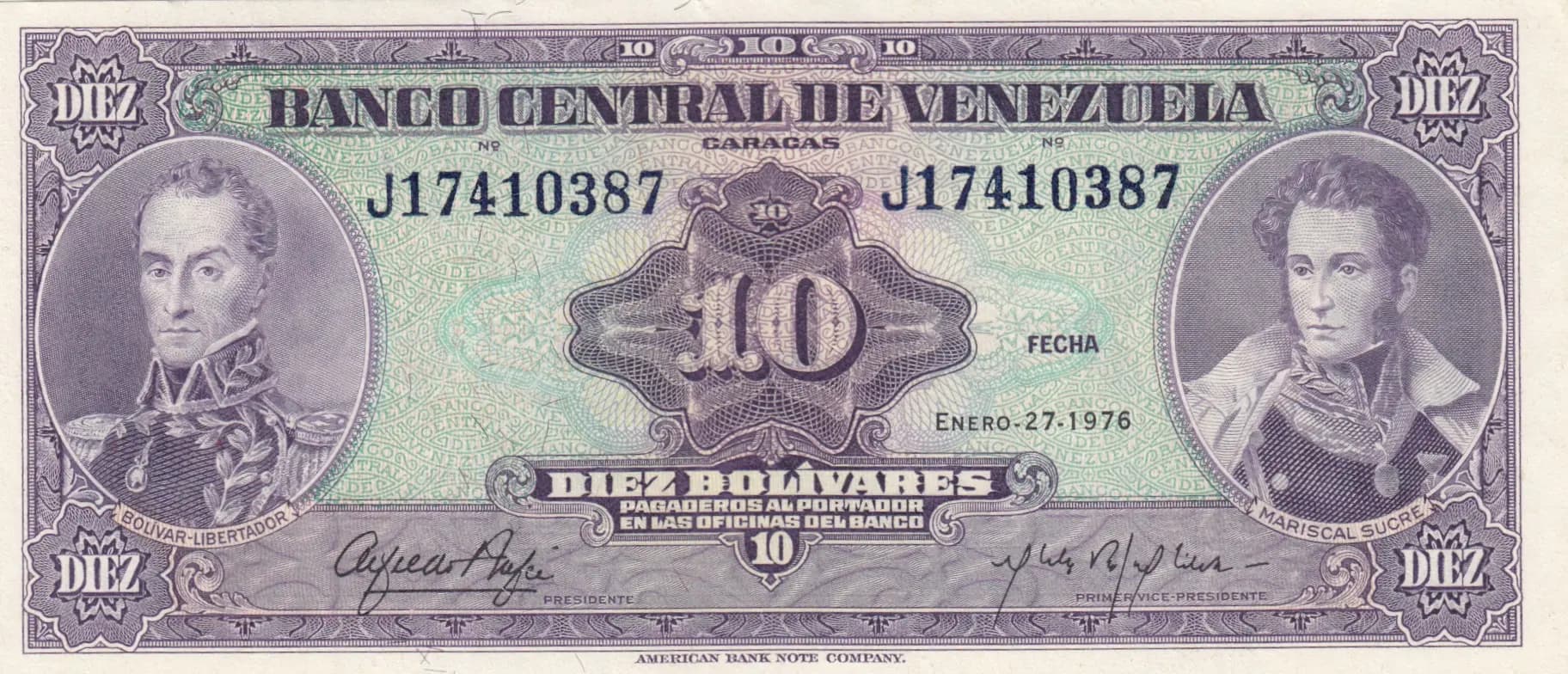 10 bolivares 1976 from Venezuela, P-51e
