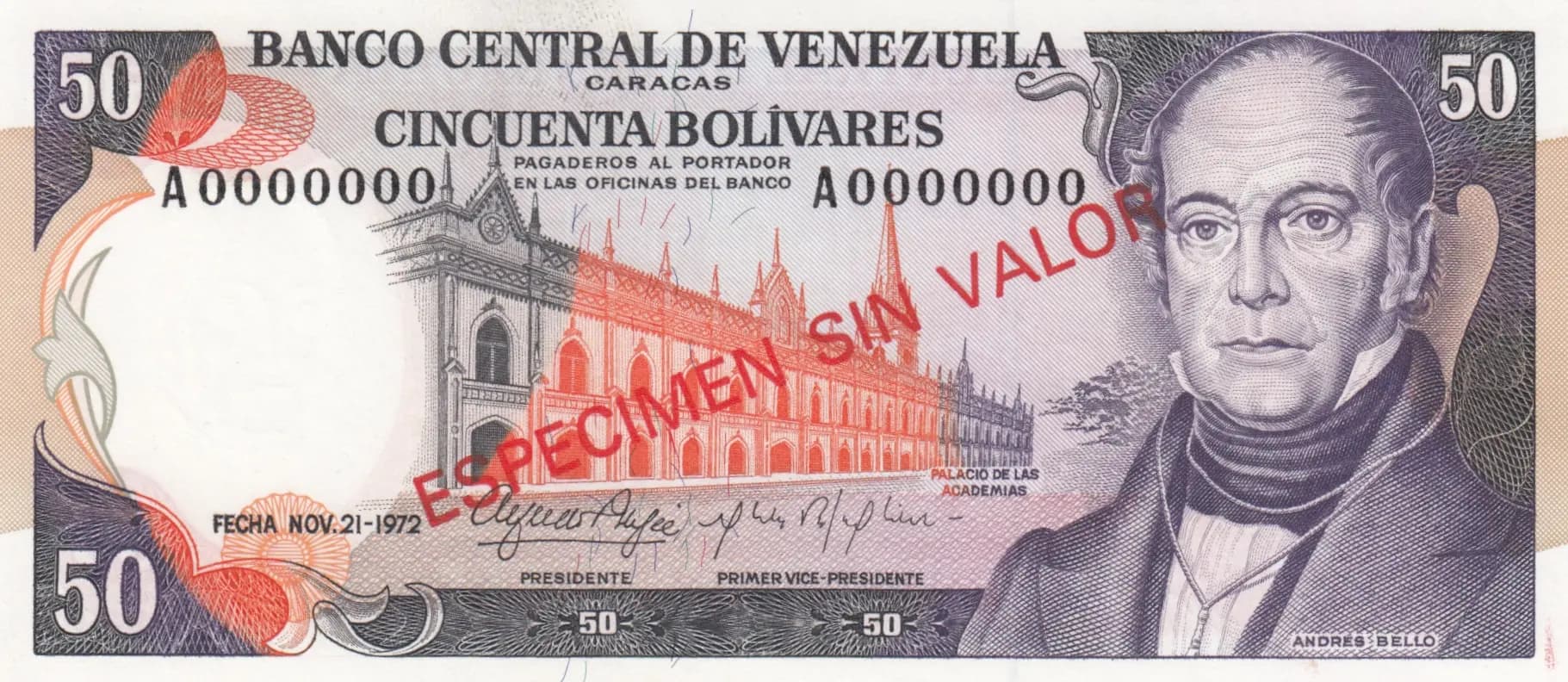 50 bolivares 1972 specimen from Venezuela, P-54as (1972) — image 1