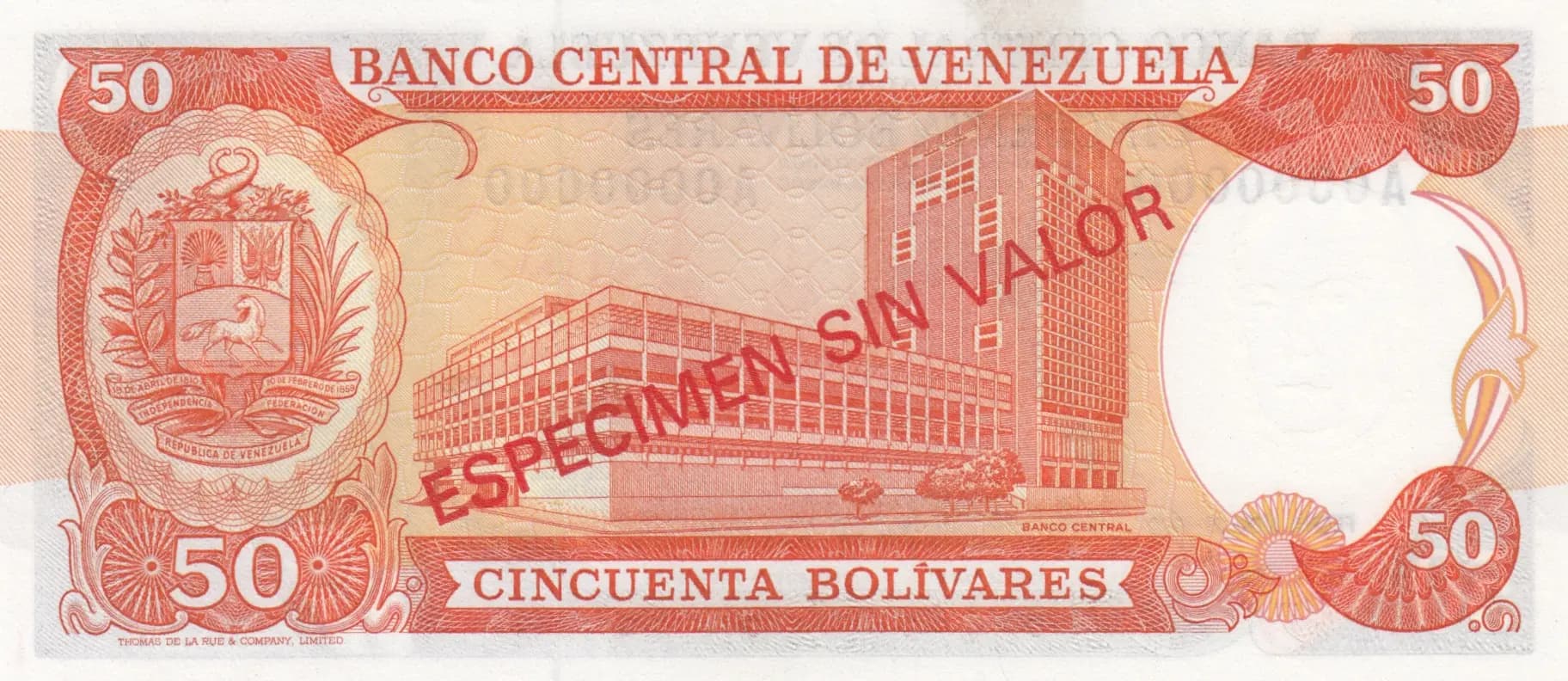 50 bolivares 1972 specimen from Venezuela, P-54as (1972) — image 2