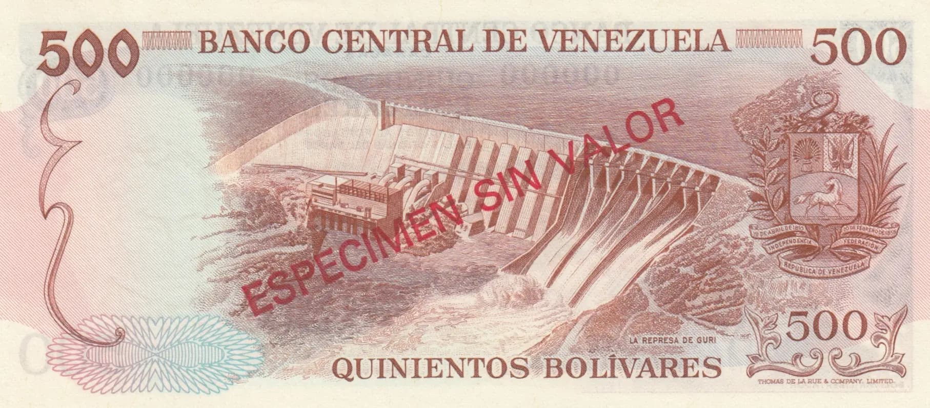 100 bolivares 1971 specimen from Venezuela, P-56s (1971) — image 2